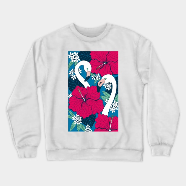 Flamingos and tropical flowers and leaves Crewneck Sweatshirt by katerinamk